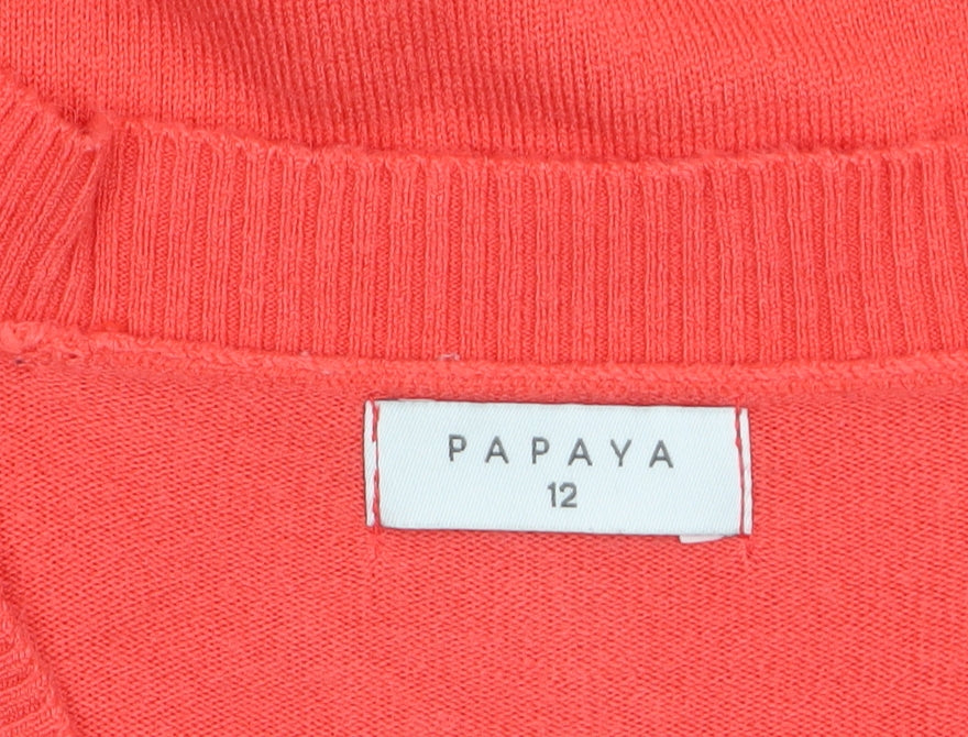 Papaya Women's Red V-Neck Long Sleeve Acrylic Jumper Size 12