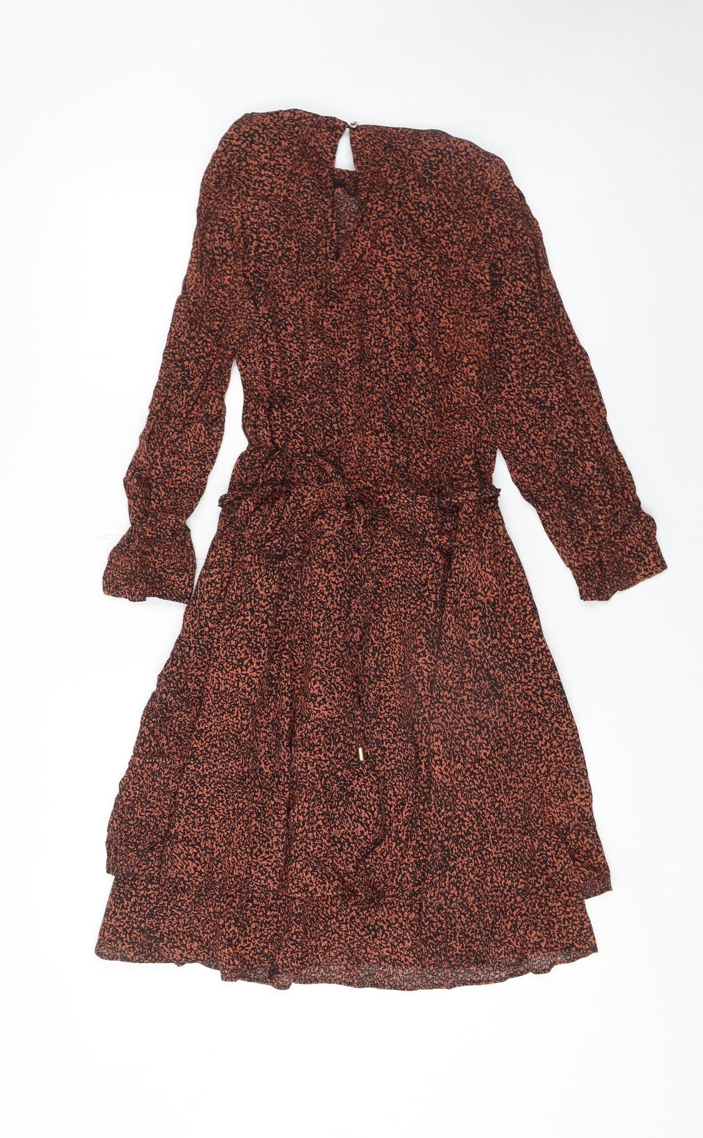 Oasis Women Brown Animal Print A-Line Belted Dress UK 8