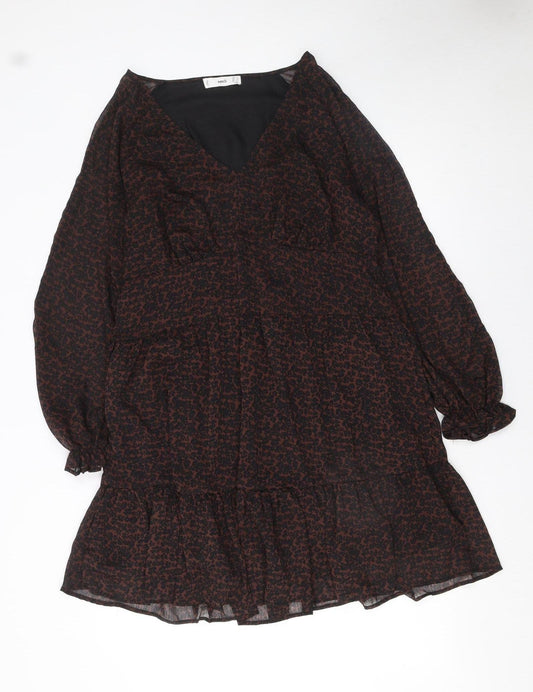 MNG Women's Brown Animal Print Long Sleeve Shift Dress Size 16