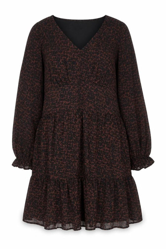 Mango Women's Brown Animal Print Long Sleeve Shift Dress Size 16