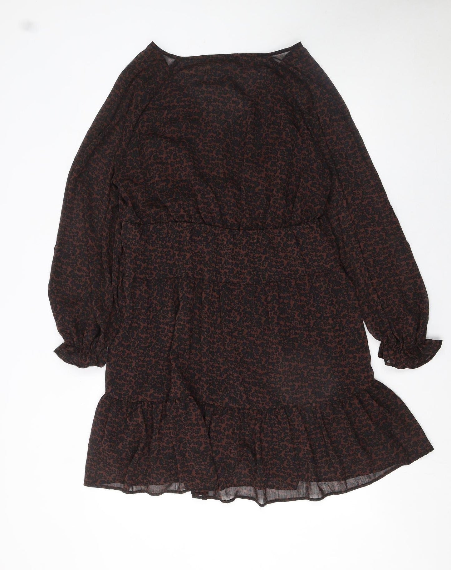 MNG Women's Brown Animal Print Long Sleeve Shift Dress Size 16
