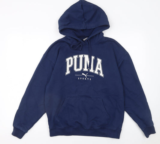 PUMA Womens Blue Pullover Hoodie Size 10 Cotton Blend Sportswear