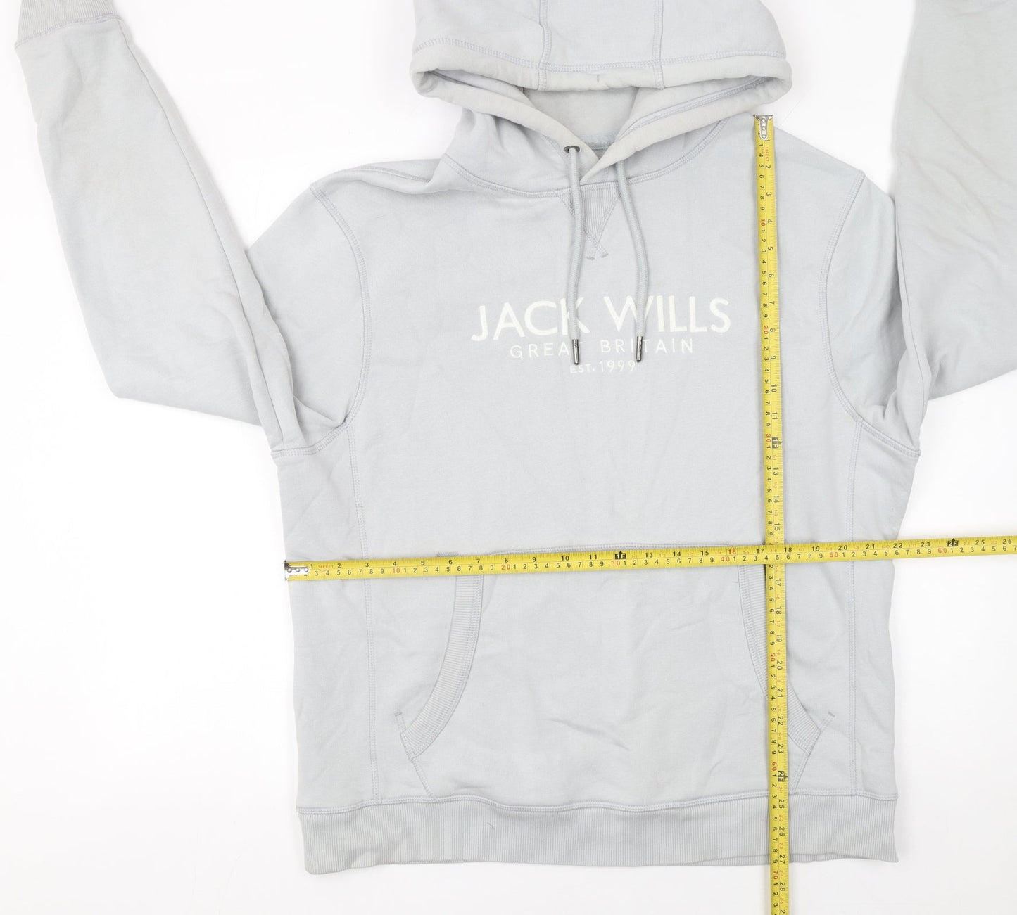 Jack Wills Men's Grey Pullover Hoodie L Embroidered Logo Cotton Blend