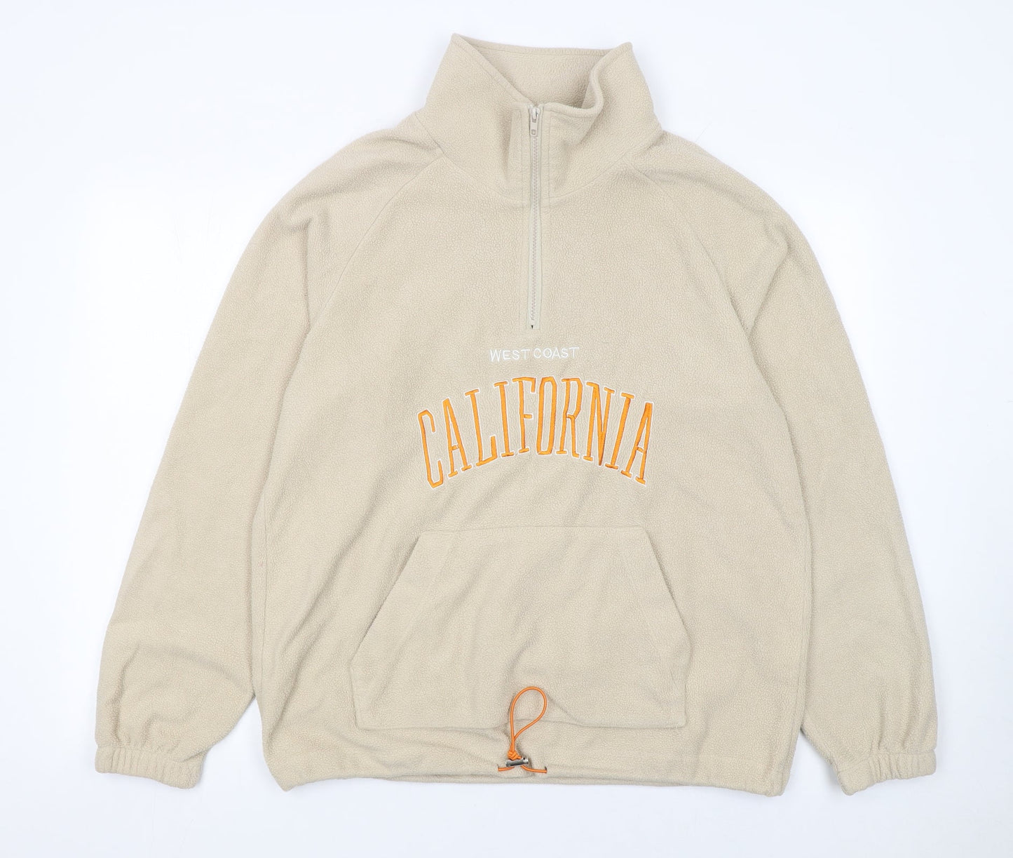 BoohooMAN Men’s Beige Fleece Quarter Zip California Sweatshirt Size M