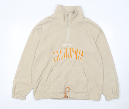 BoohooMAN Men’s Beige Fleece Quarter Zip California Sweatshirt Size M
