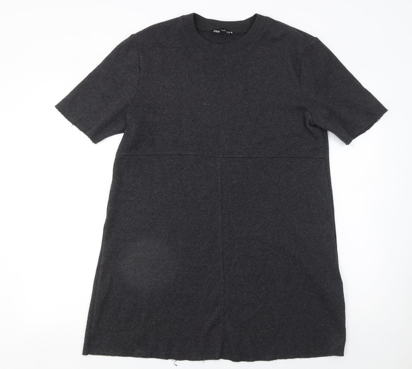 Zara Women Grey T-Shirt Dress L Short Sleeve Knit Casual