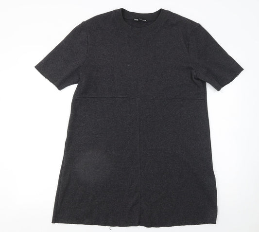 Zara Women Grey T-Shirt Dress L Short Sleeve Knit Casual