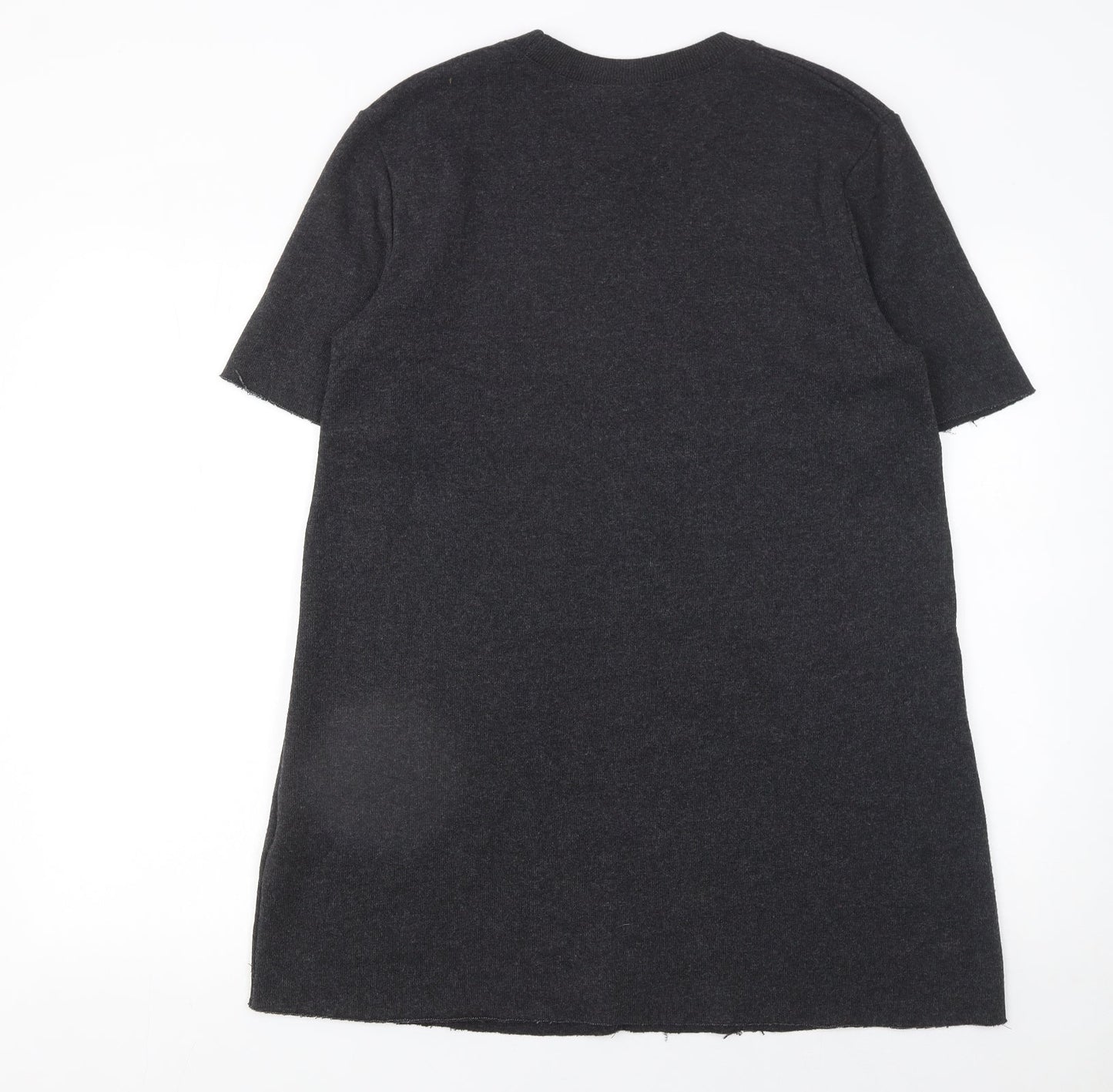 Zara Women Grey T-Shirt Dress L Short Sleeve Knit Casual