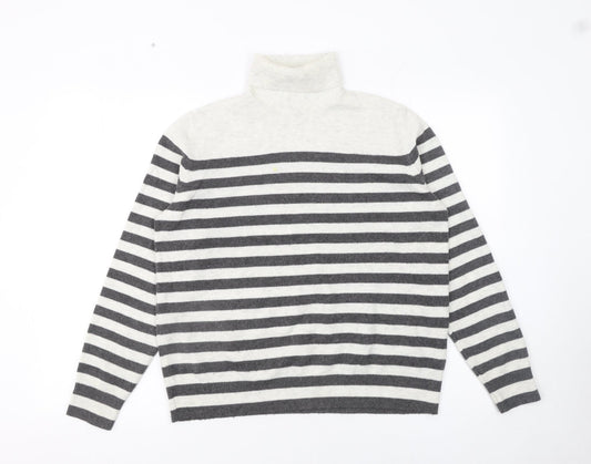 Marks and Spencer Women’s Grey Striped Roll Neck Jumper Size M