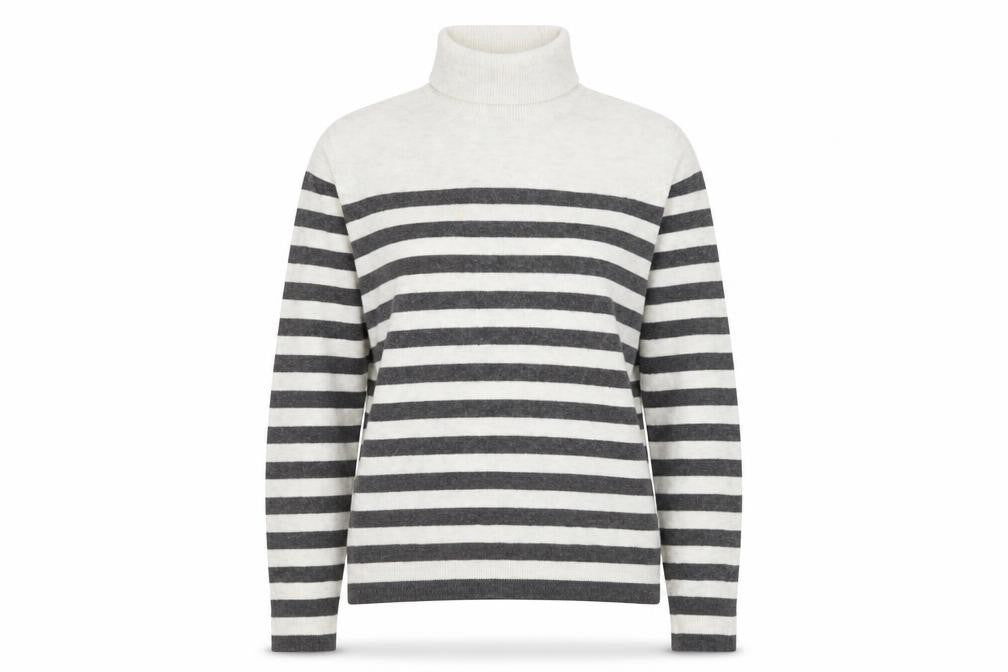 Marks & Spencer Women’s Grey Striped Roll Neck Jumper Size M