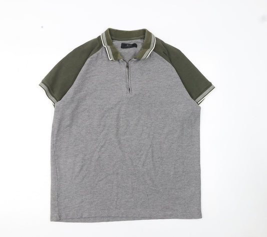 Atlas Men’s Grey Short Sleeve Polo Shirt Size L 1/4 Zip Casual Cotton Blend