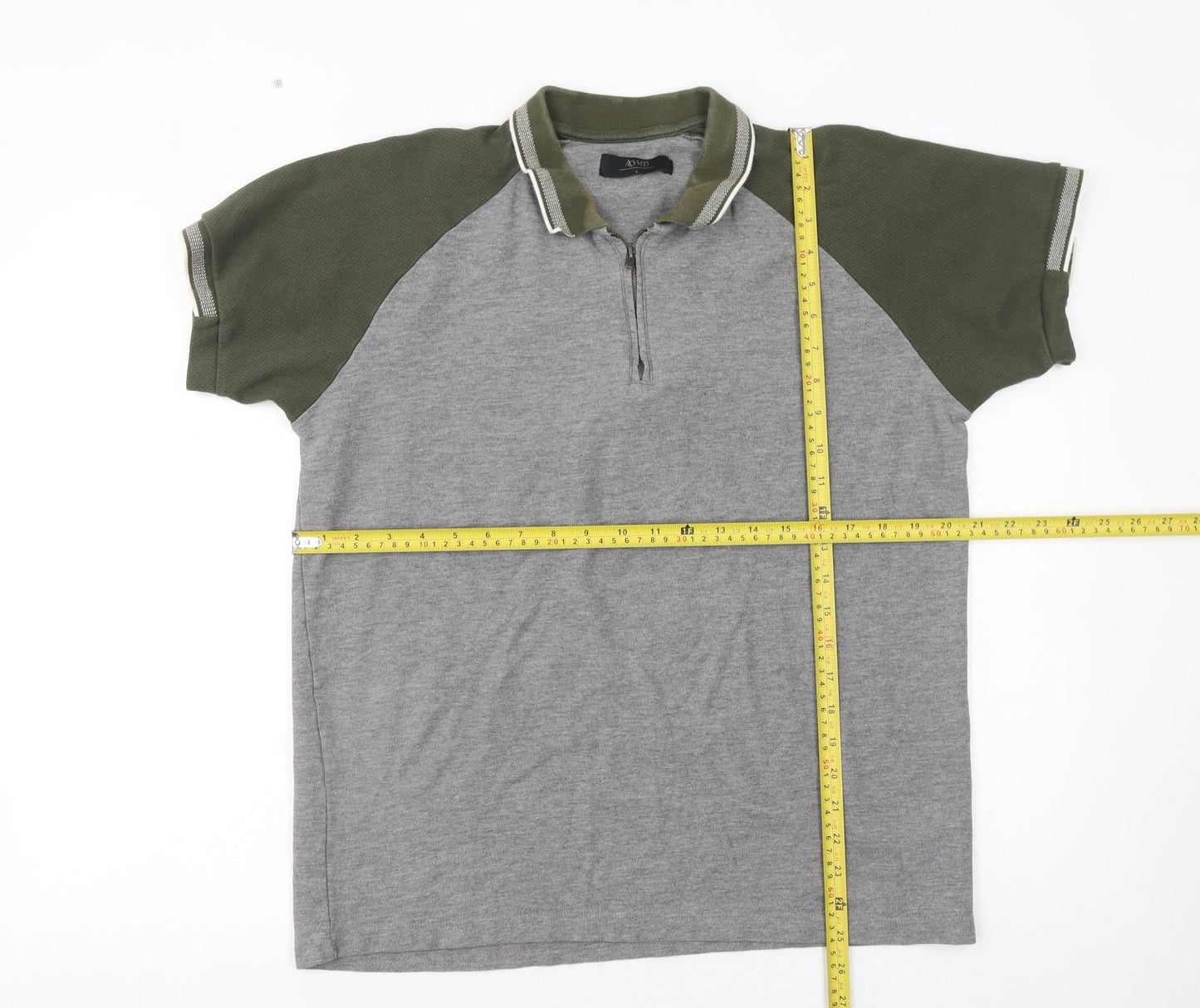 Atlas Men’s Grey Short Sleeve Polo Shirt Size L 1/4 Zip Casual Cotton Blend