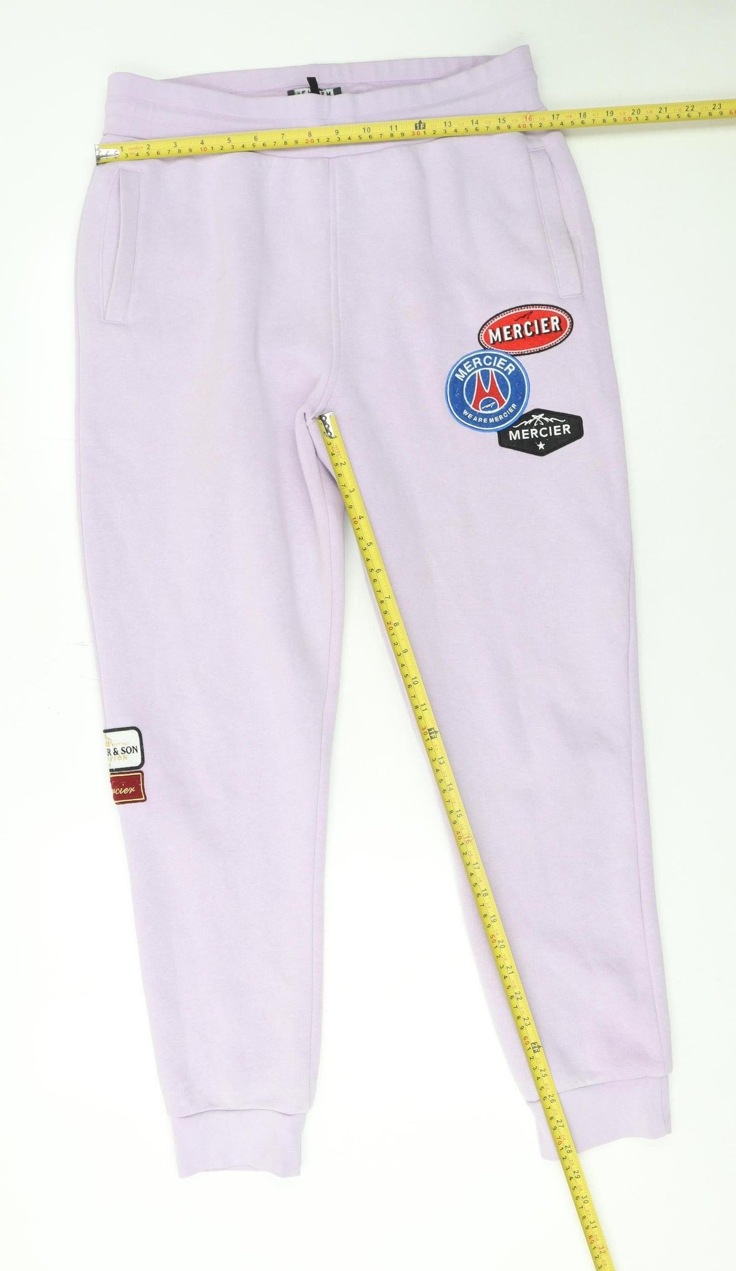 Mercier Men's Purple Jogger Trousers L Logo Patch Cotton Blend