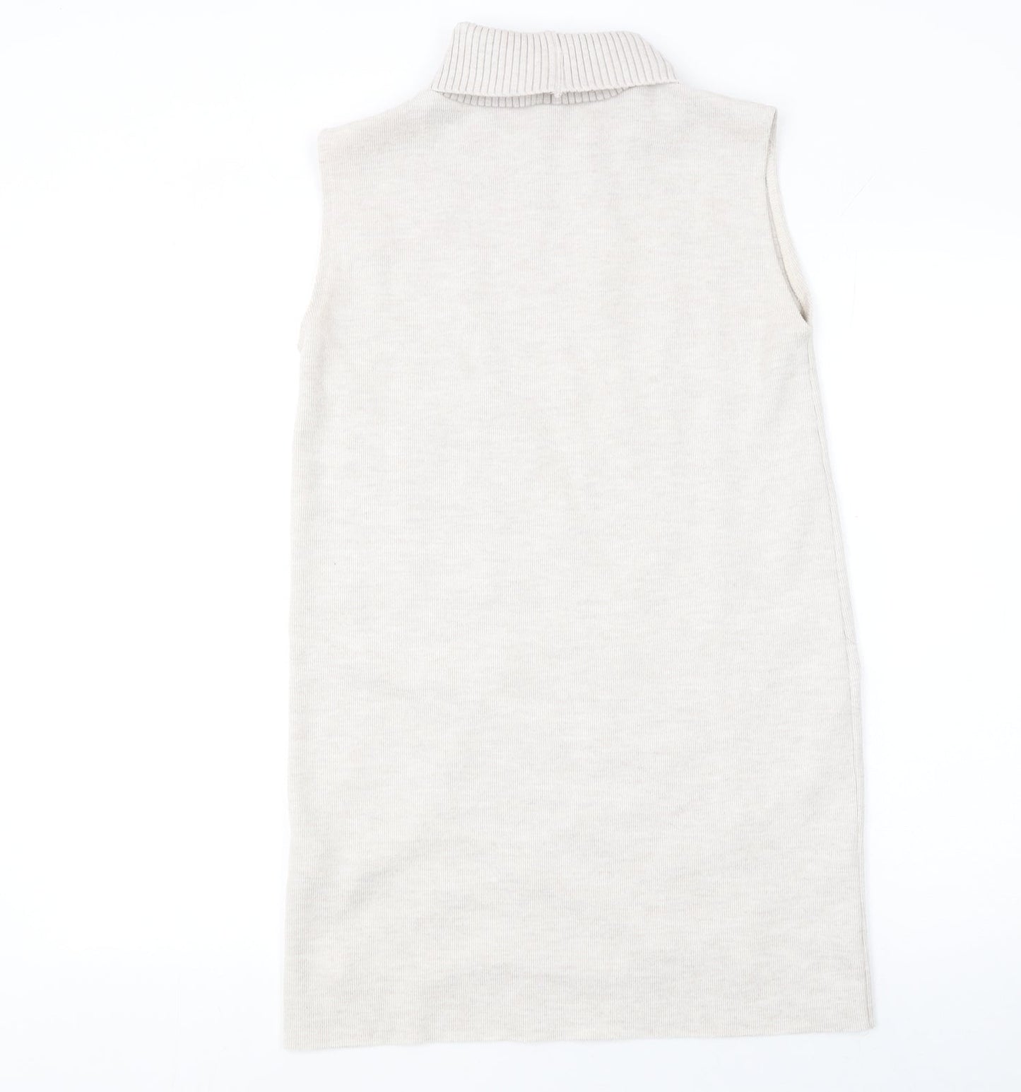 Zara Women Ivory Sleeveless Roll Neck Beaded Knit Blouse Size S