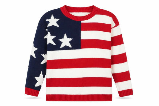 Pura Moda Women's Multicoloured M Crew Neck Knit Patriotic Jumper