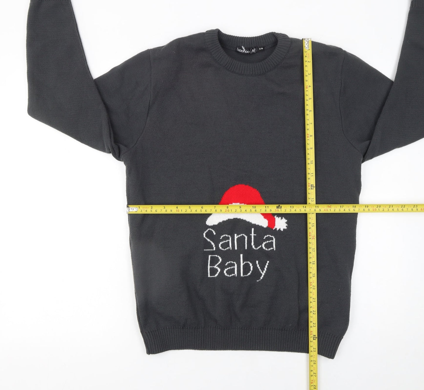 boohoo Men Black Christmas Santa Baby Knit Jumper Size S