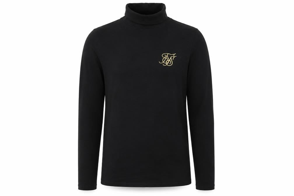 SikSilk Men's Black Roll Neck Long Sleeve Slim Fit T-Shirt XS