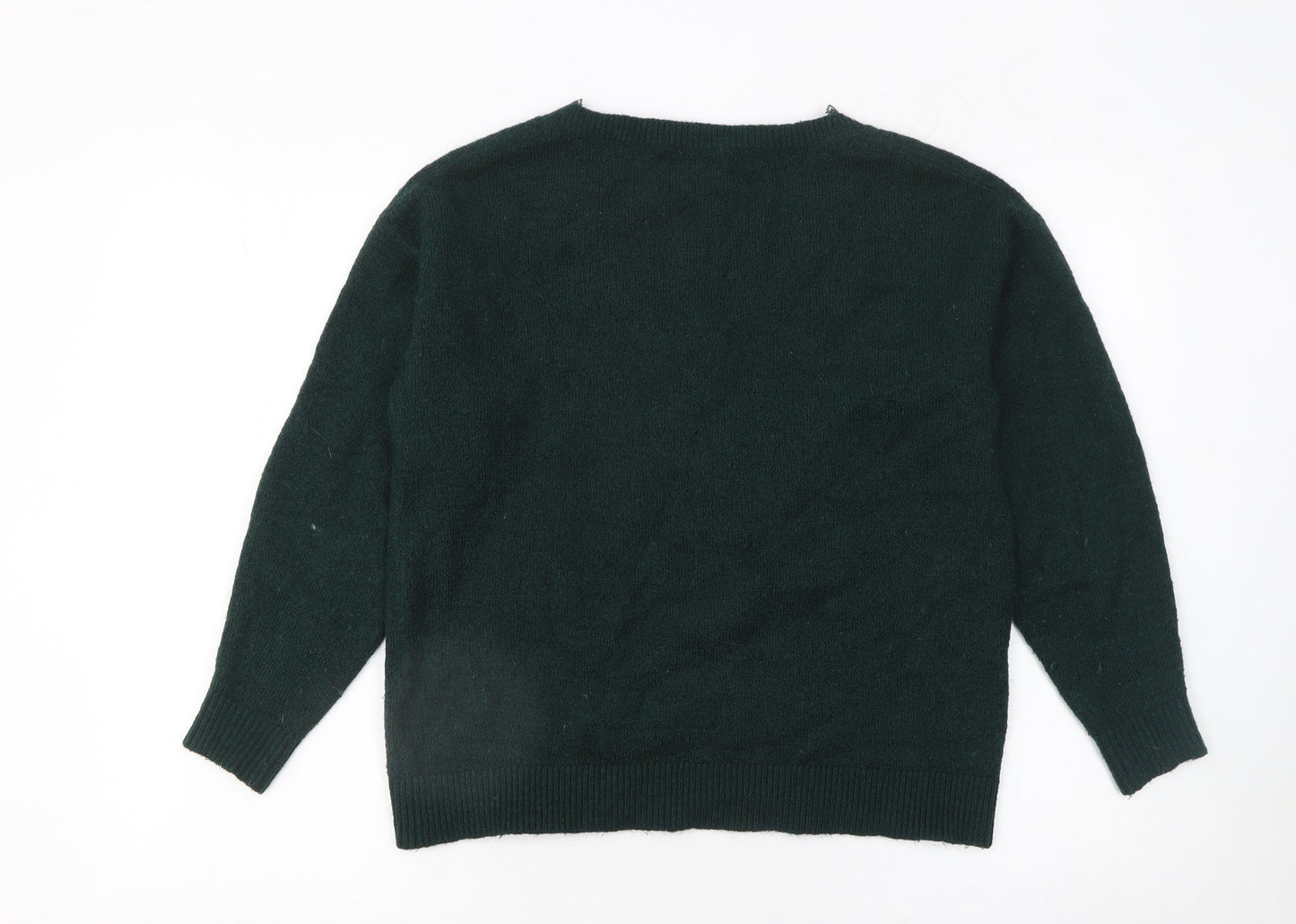 &et Women's Green V-Neck Pullover Jumper Size 10 Classic Knit