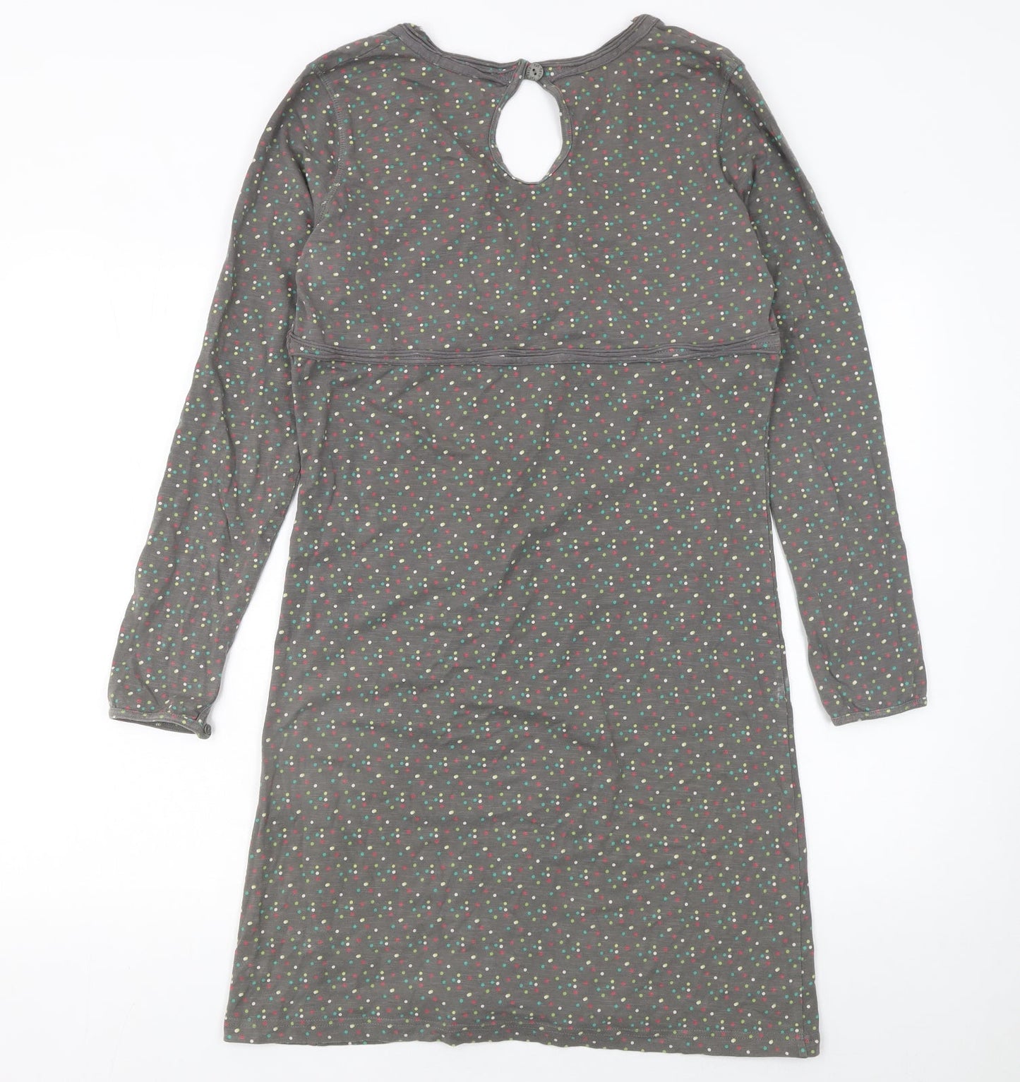 Fat Face Women Grey Polka Dot Knee Length V-Neck Shift Dress Size 14