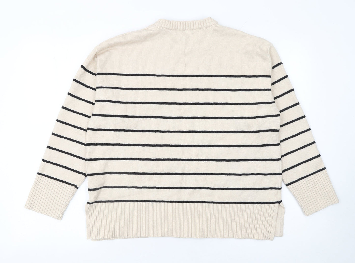 Blue Vanilla Women’s Beige Striped Crew Neck Knit Jumper Size L