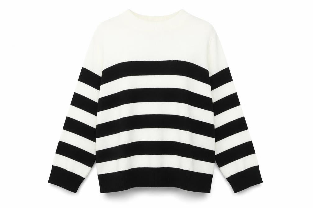 Pixiegirl Women's Black White Striped Crew Neck Jumper Size 14-16