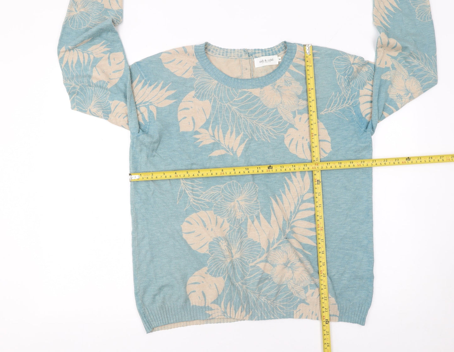 Indi & Cold Women's Blue Floral Lightweight Pullover Jumper Size M