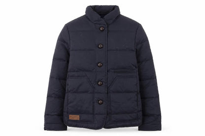 Front view of Aubin & Wills boys’ blue quilted down puffer jacket, size 6, years