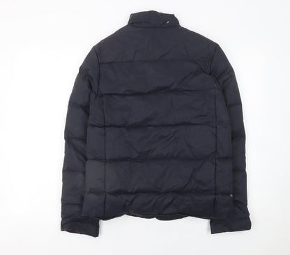 Close-up detail of Aubin & Wills boys’ blue quilted down puffer jacket, size 6, years