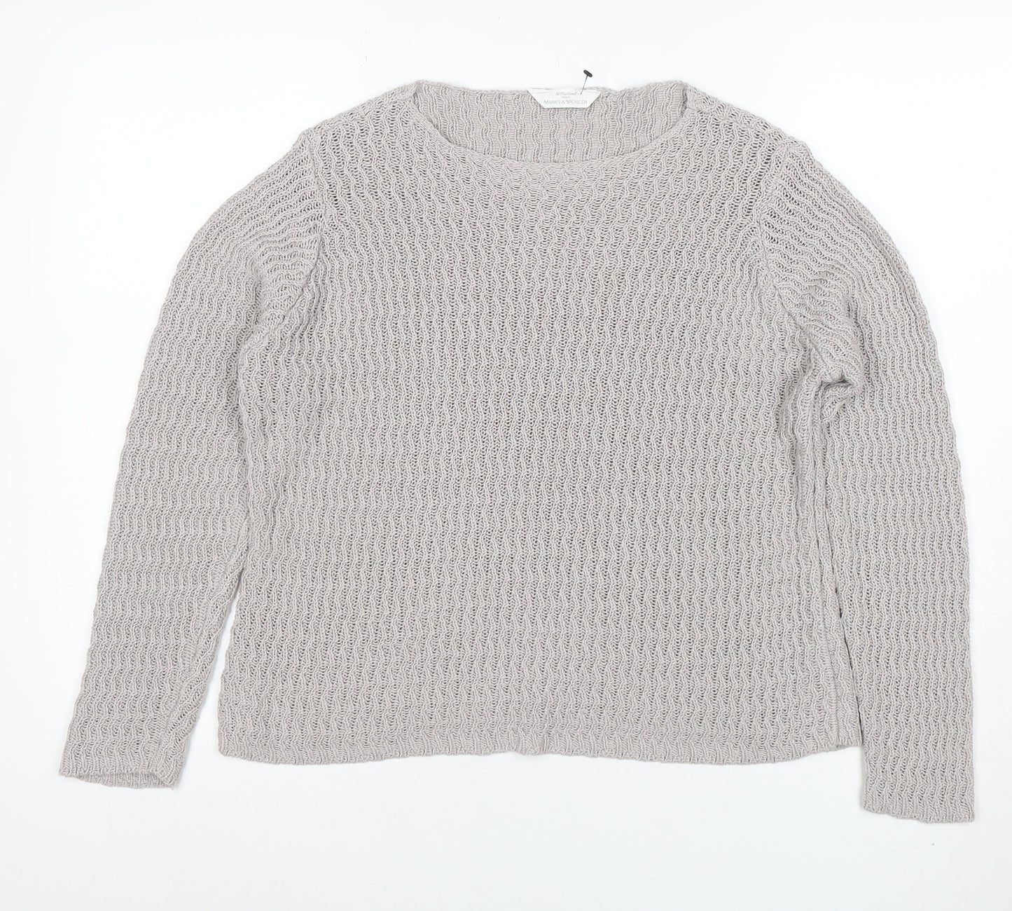 Marks and Spencer Women’s Grey Cotton Acrylic Chunky Knit Jumper Size 14