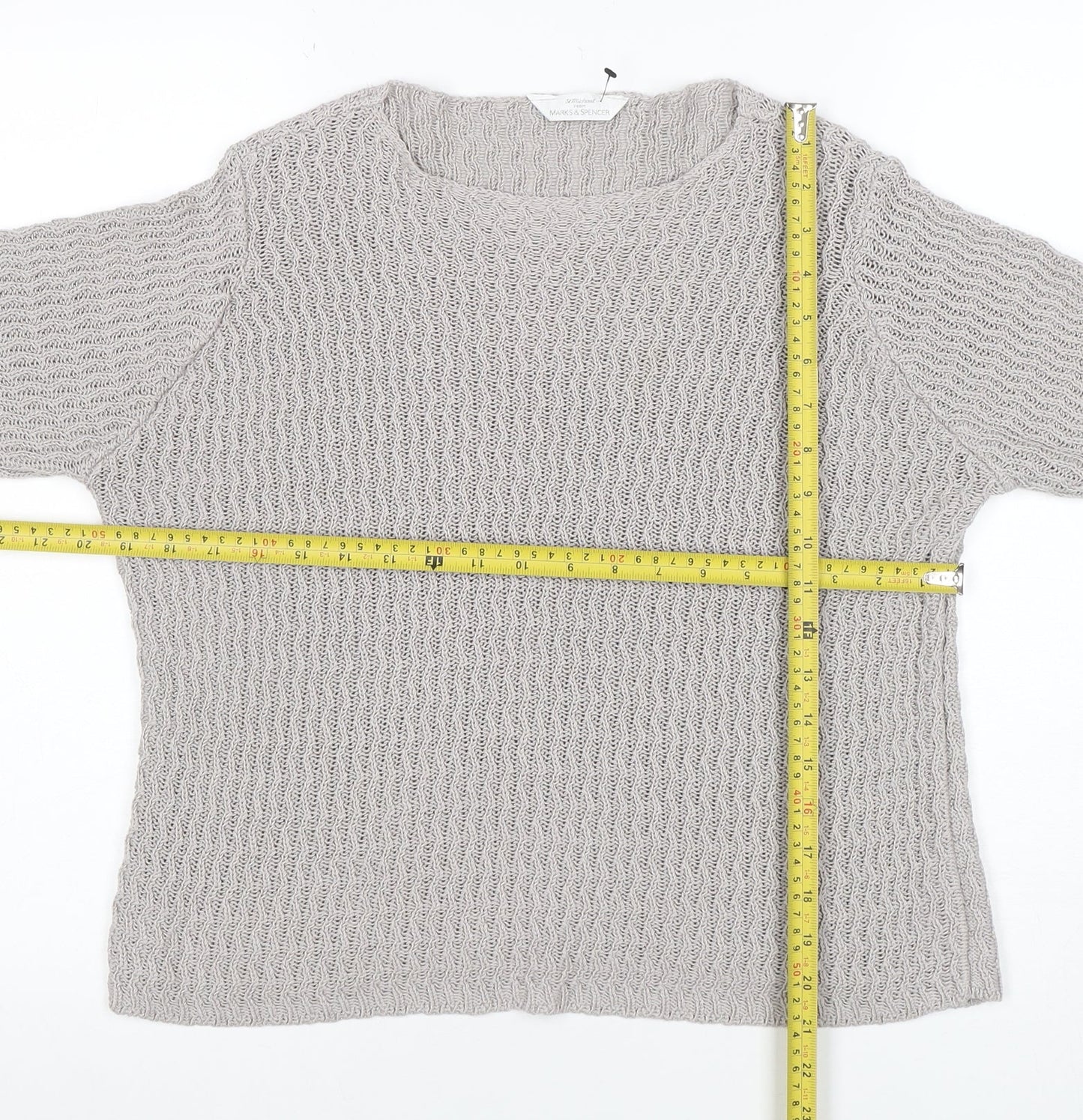 Marks and Spencer Women’s Grey Cotton Acrylic Chunky Knit Jumper Size 14