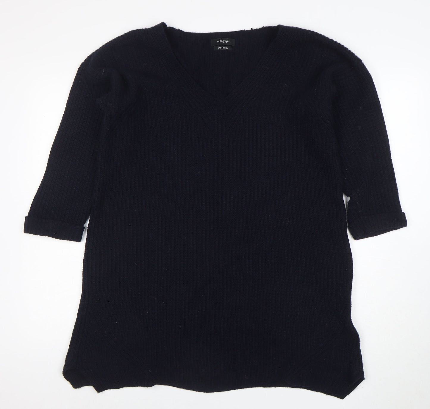 Marks and Spencer Women’s Black Wool Blend V-Neck Pullover Jumper Size 14