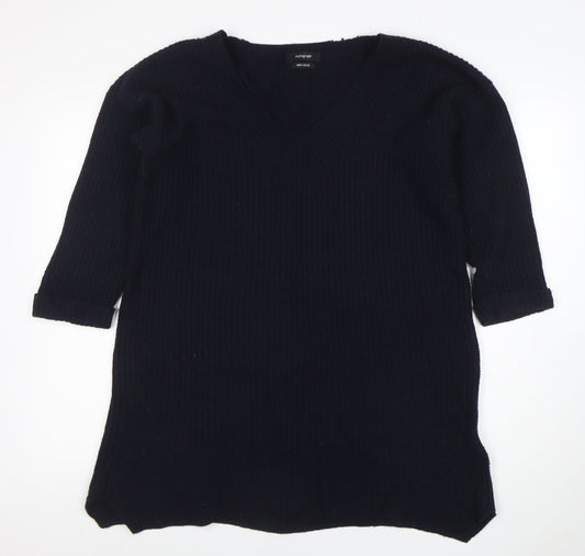 Marks and Spencer Women’s Black Wool Blend V-Neck Pullover Jumper Size 14