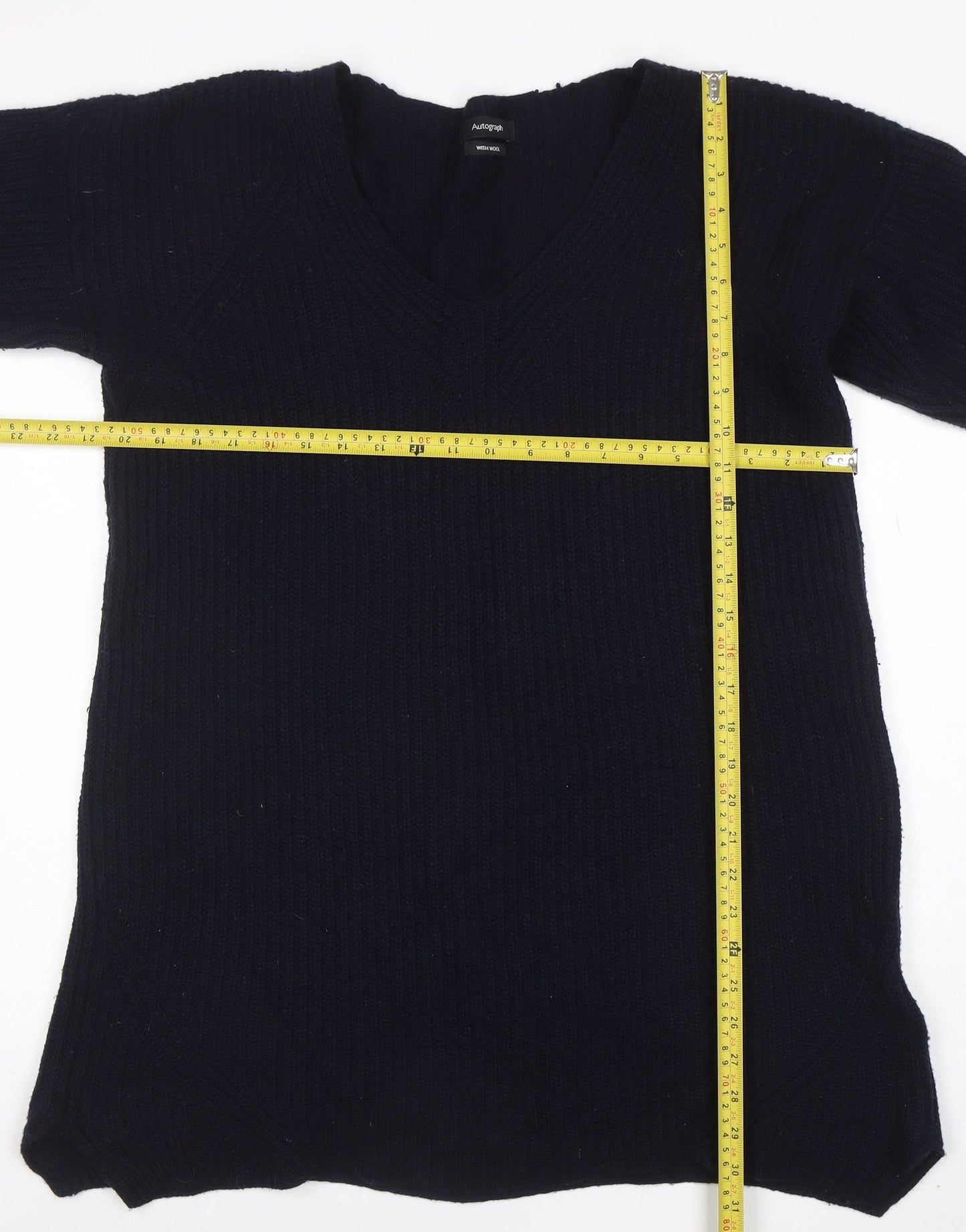 Marks and Spencer Women’s Black Wool Blend V-Neck Pullover Jumper Size 14