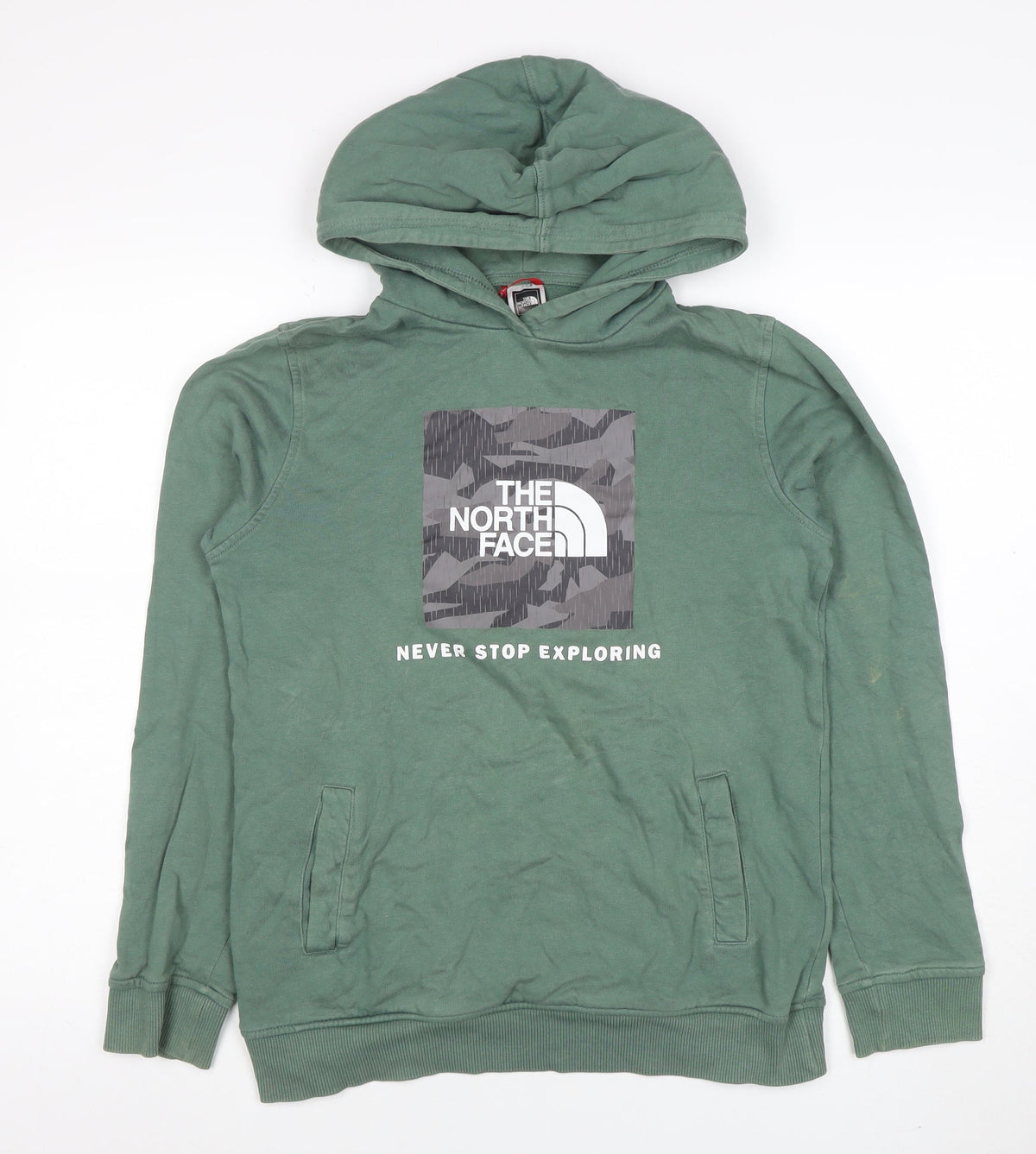 The North Face Boys Green Pullover Hoodie XXL Cotton Adventure Graphic