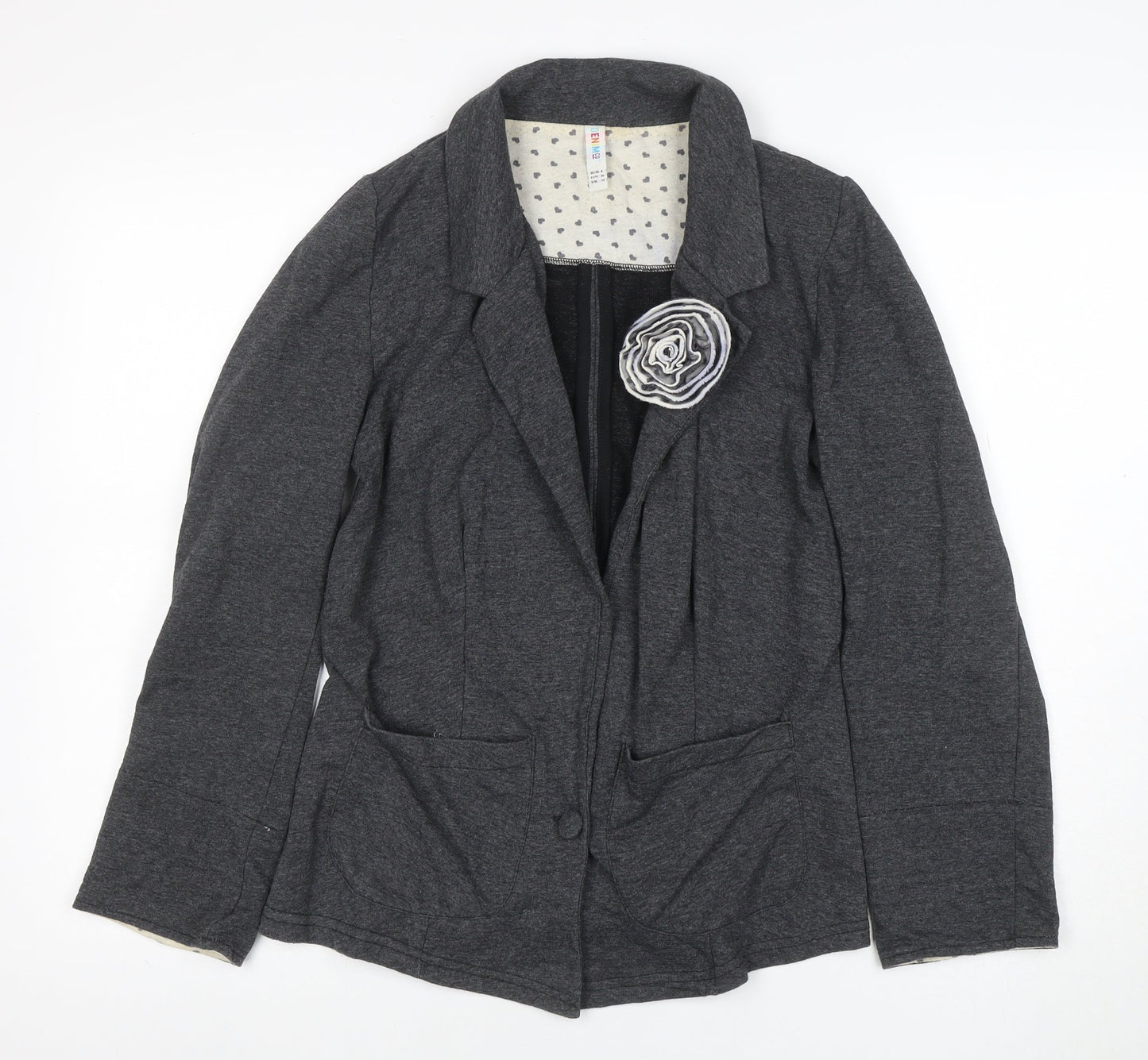Denim Co Women's Grey Blazer UK 8 Regular Fit One-Button Jacket