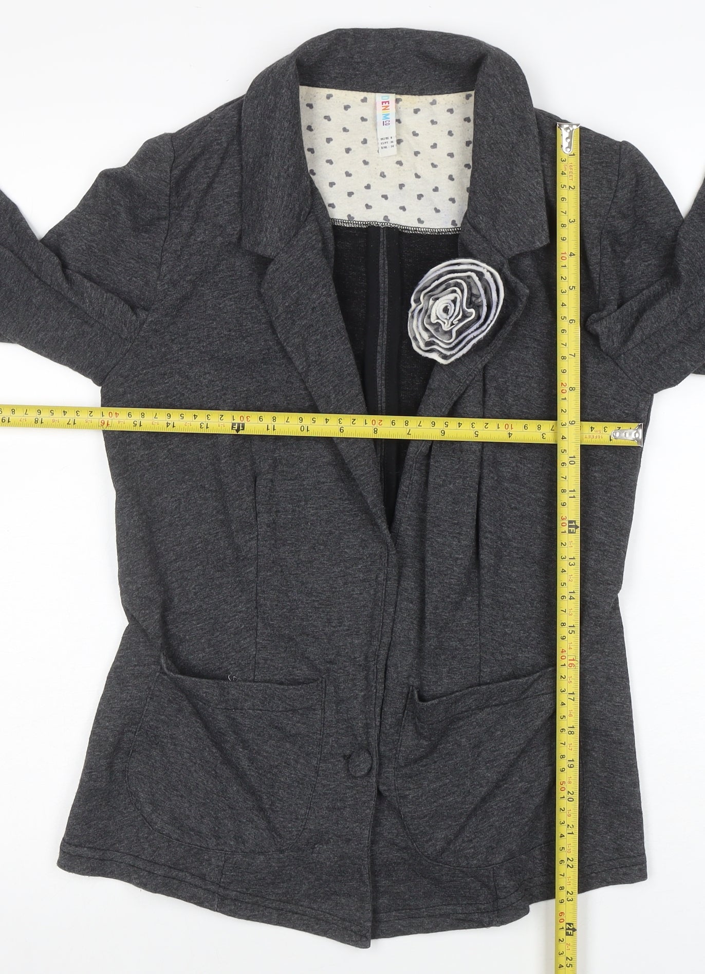 Denim Co Women's Grey Blazer UK 8 Regular Fit One-Button Jacket
