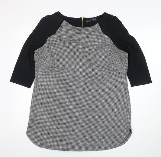 Marks and Spencer Womens Black Mix Tunic Blouse Size 16 Viscose 3/4 Sleeve Zip Back