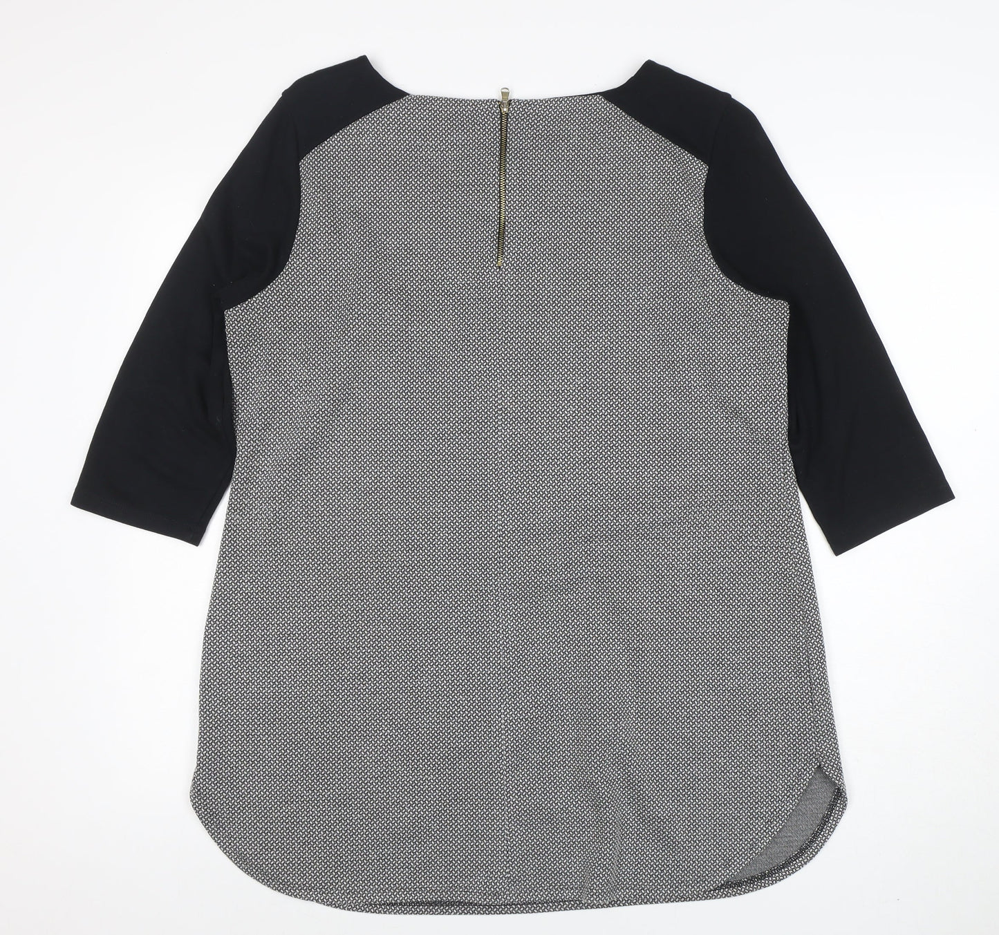 Marks and Spencer Womens Black Mix Tunic Blouse Size 16 Viscose 3/4 Sleeve Zip Back