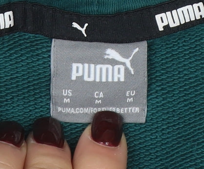 Puma Womens Green Pullover Hoodie M Cotton Blend Casual Sportswear
