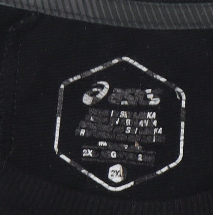 Brand and care label for Asics Men's Black 2XL Crew Neck Graphic Logo Sweatshirt
