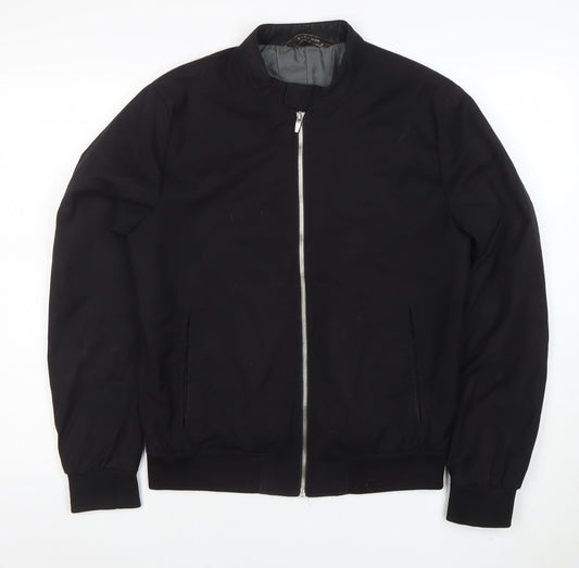 Zara Man Black Bomber Jacket Men M Full Zip Casual Lightweight