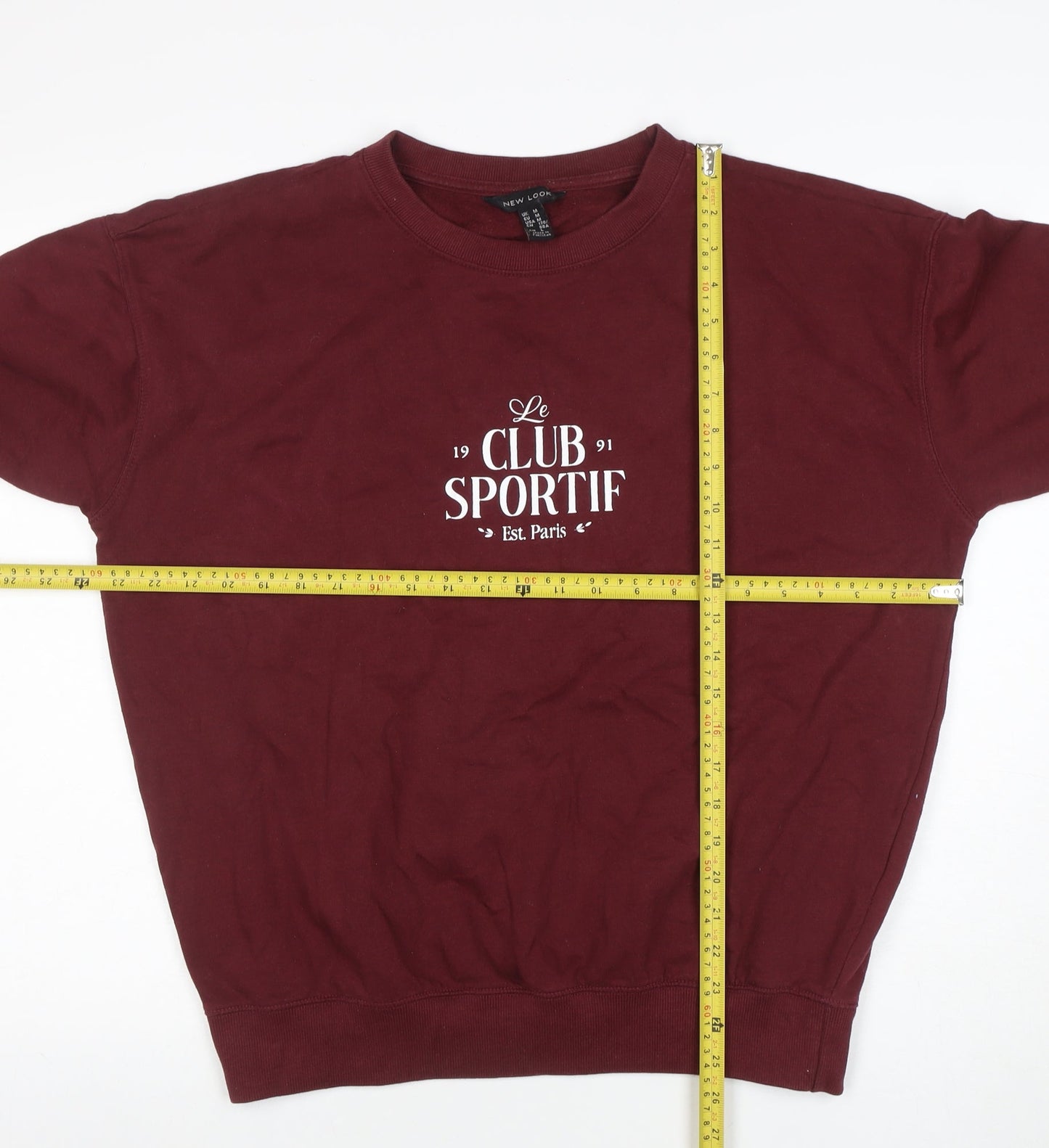 New Look Womens Burgundy Pullover Sweatshirt Size M Le Club Sportif Print