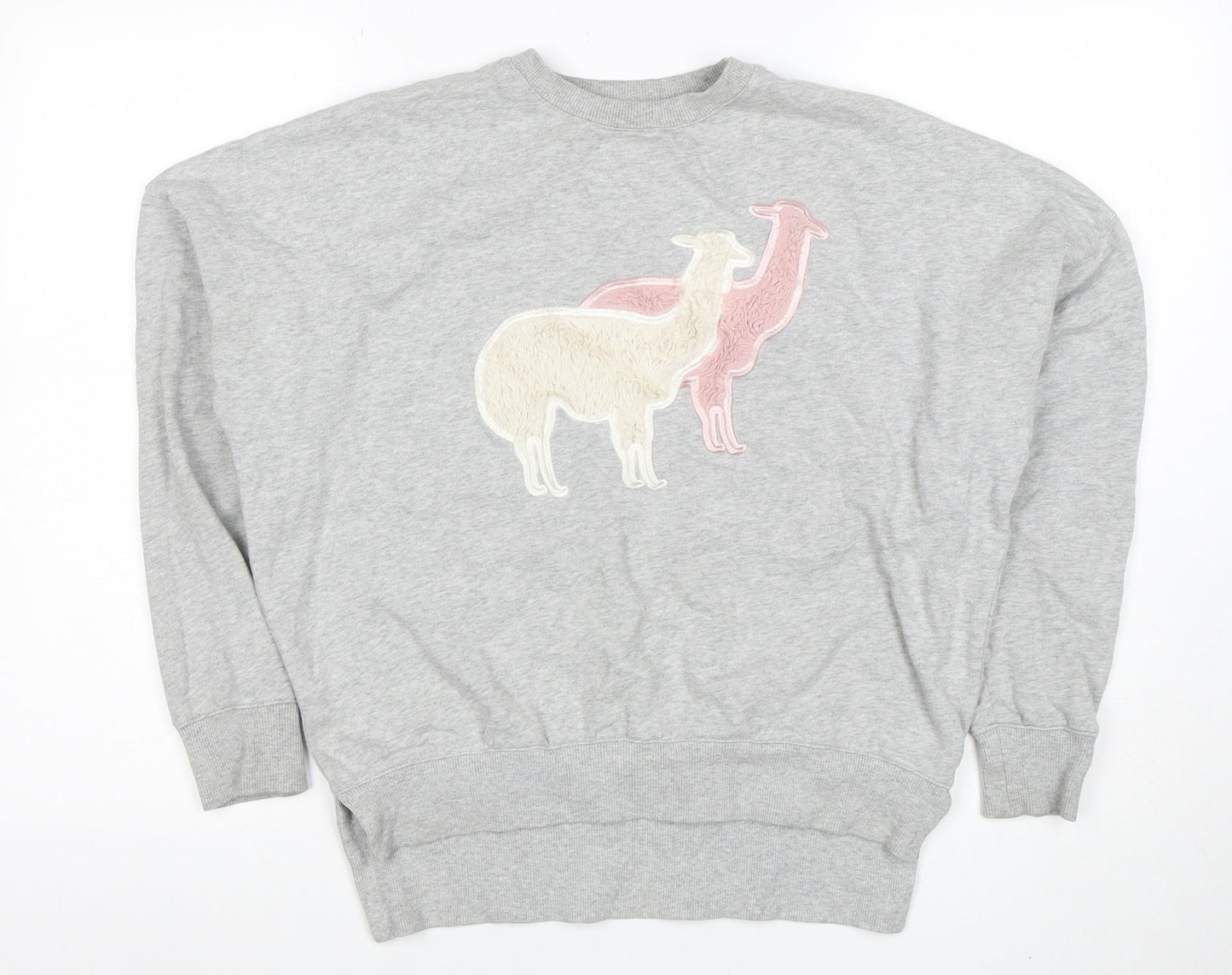 Sugar & Daisy Womens Grey Llama Embroidered Pullover Sweatshirt M