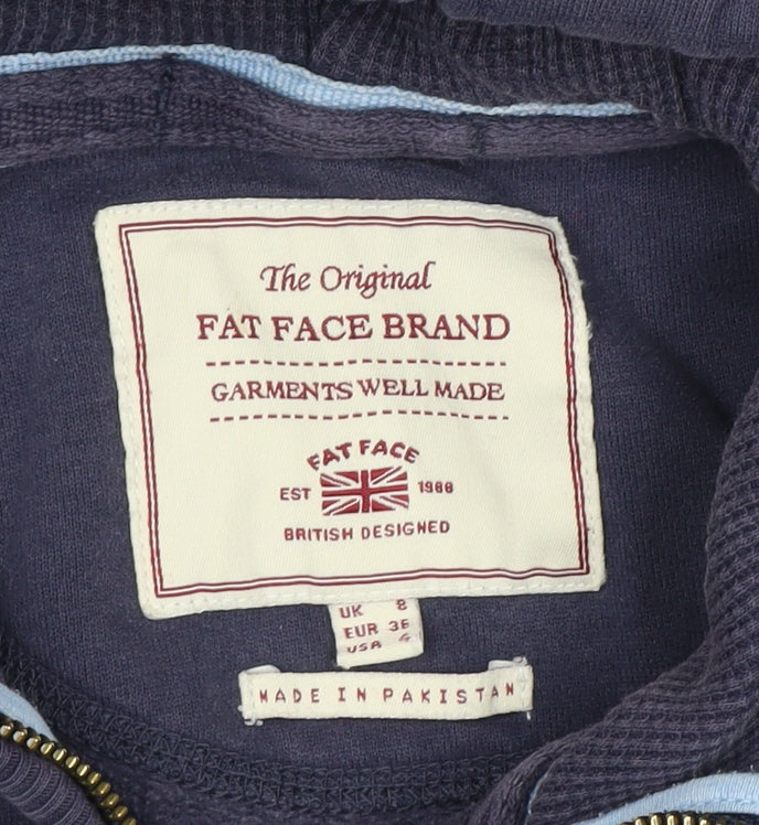 Fat Face Women's Navy Full Zip Hoodie UK 8 Cotton Casual Sweatshirt