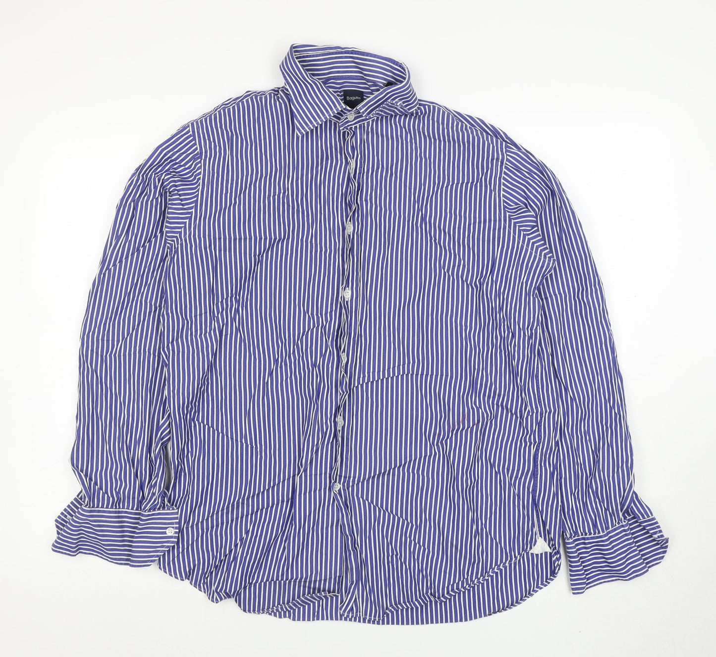 Bagutta Men's Blue Striped Cotton Long Sleeve Button-Up Shirt Size 16