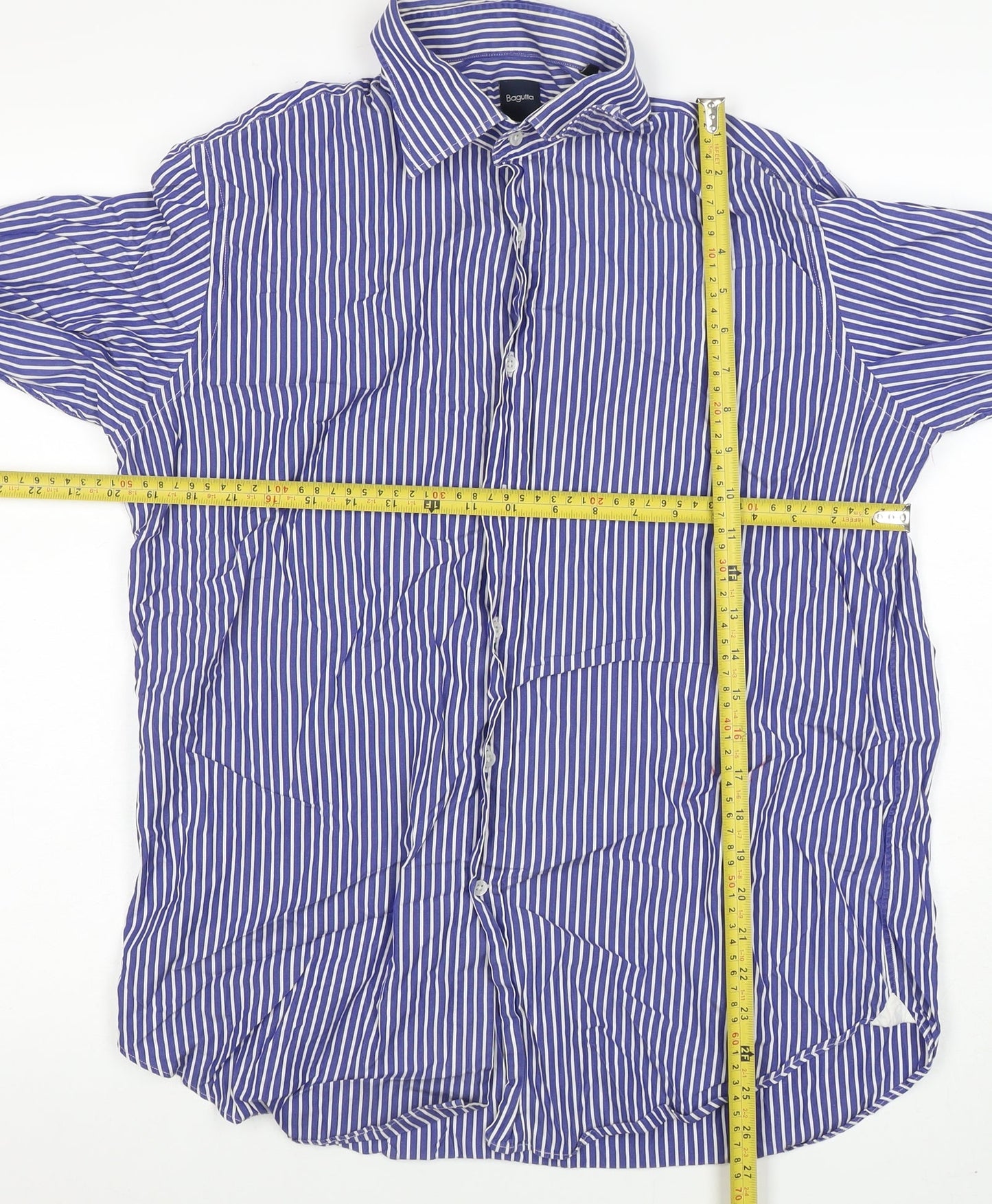 Bagutta Men's Blue Striped Cotton Long Sleeve Button-Up Shirt Size 16