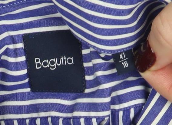 Bagutta Men's Blue Striped Cotton Long Sleeve Button-Up Shirt Size 16
