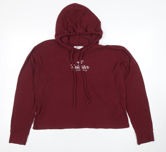 Hollister Women’s Burgundy Pullover Hoodie Medium Ribbed Knit Casual