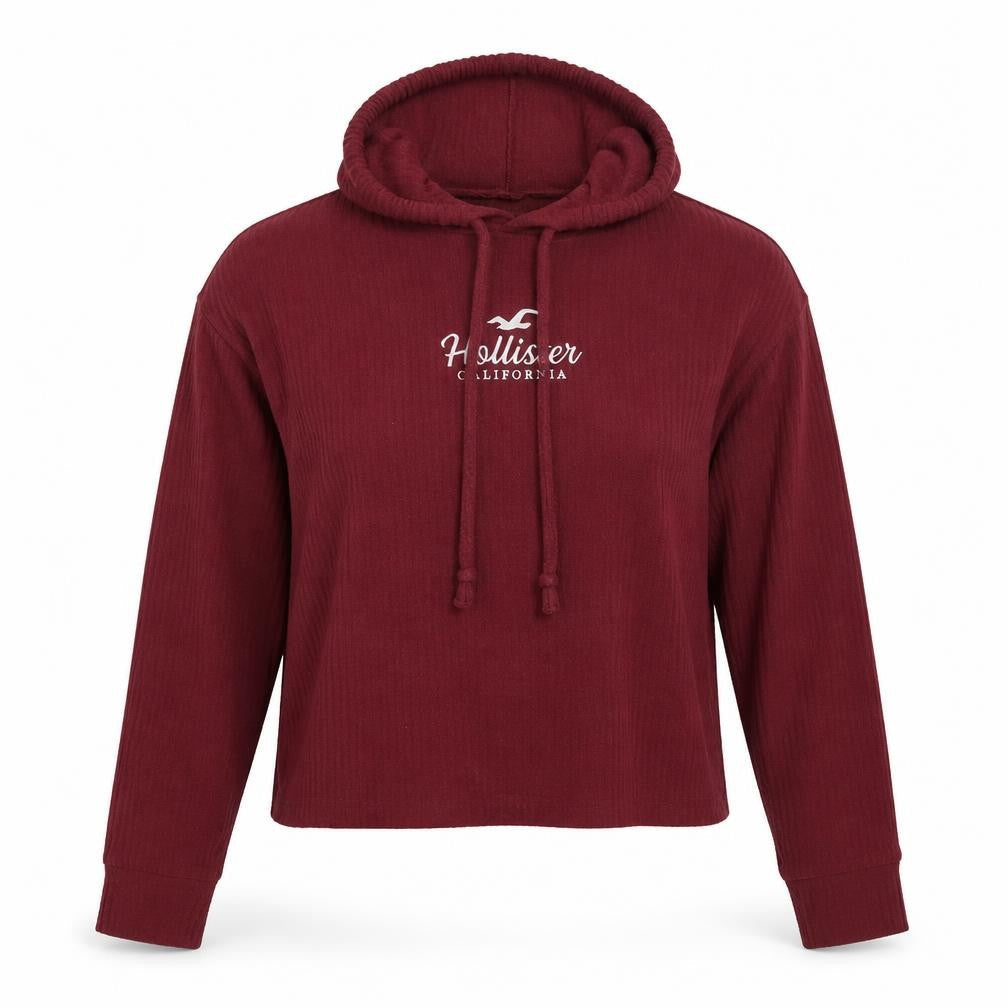 Hollister Women’s Burgundy Pullover Hoodie Medium Ribbed Knit Casual