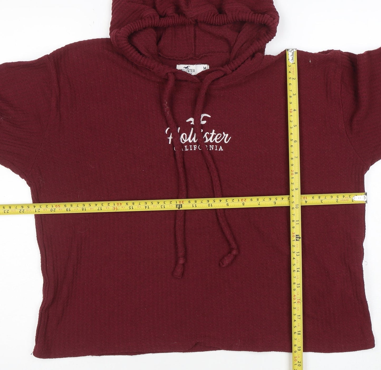 Hollister Women’s Burgundy Pullover Hoodie Medium Ribbed Knit Casual